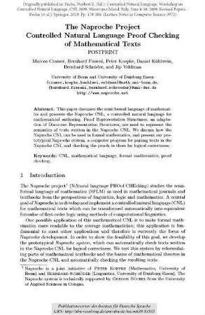 The Naproche Project. Controlled Natural Language Proof Checking of Mathematical Texts