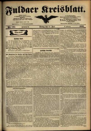Erste Ausgabe vom Freitag, den 11. Juni 1909.