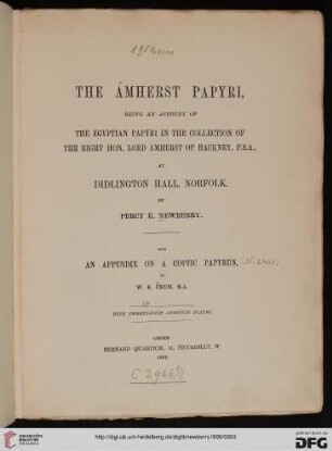 The Amherst papyri : being an account of the Egyptian papyri in the collection of Lord Amherst of Hackney