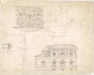 Hildebrand, Adolf von; Italien ; Landhäuser - Landhaus mit Satteldach u. Kuppel (Ansicht, Teilansichten)
