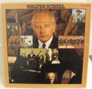 Kassette mit 2 Schallplatten und Begleitheft über Walter Scheel, Kassette