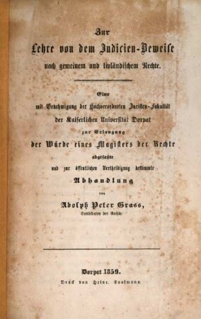 Zur Lehre von dem Indicien-Beweise nach gemeinem und livländischem Rechte : (Inaugural-Dissertation)