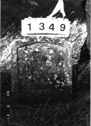 Grabstein 1349 (Index: 100098275) Maße HxBxT: 60x45x7 cm Besonderheit: Kindergrab: Grabstein 1349