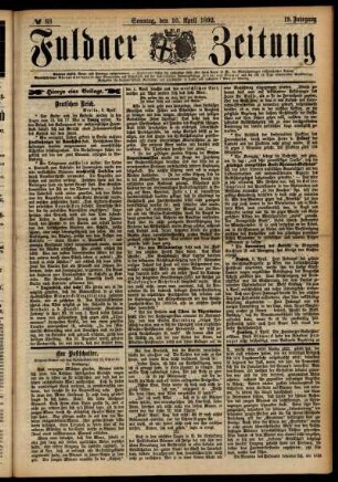 Erste Ausgabe vom Sonntag, den 10. April 1892.