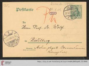 Briefe von Carl Pulfrich an Max Wolf: Karte von Carl Pulfrich an Max Wolf