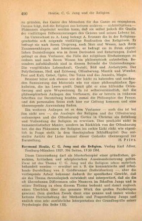 490-491 [Rezension] Hostie, Raymond, C. G. Jung und die Religion