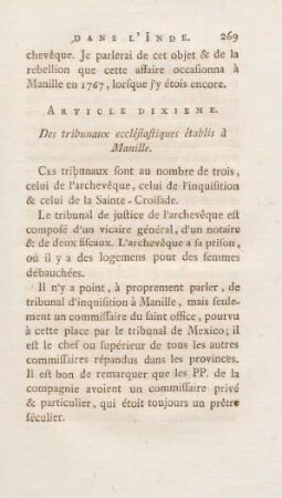 Article dixieme. Des tribunaux ecclésiastiques établis à Manille