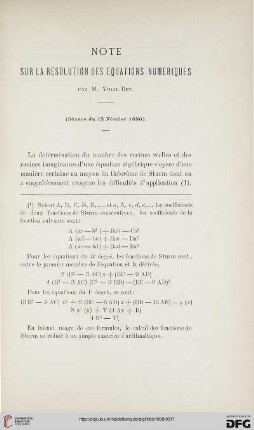 2.Ser. 1.1880: Note sur la résolution des équations numériques