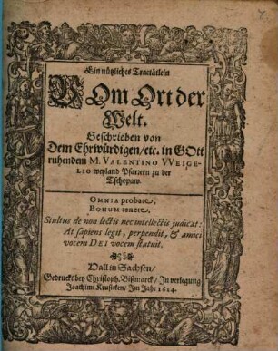 Ein nützliches Tractätlein vom Ort der Welt
