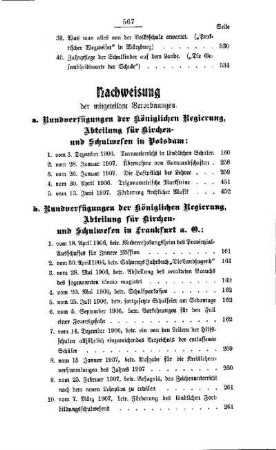 Nachweisung der mitgeteilten Verordnungen