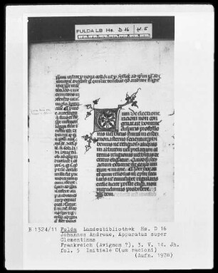 Johannes Andreae, Apparatus super Clementinas — Initiale C(um racioni), Folio 5recto