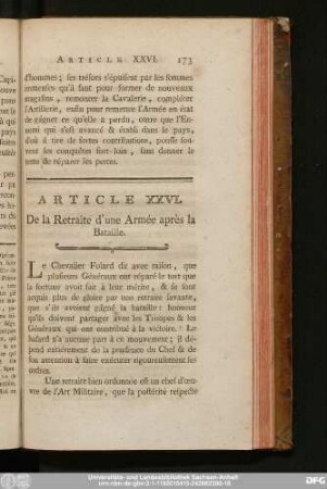 Article XXVI. De la Retraite d'une Armée après la Bataille.