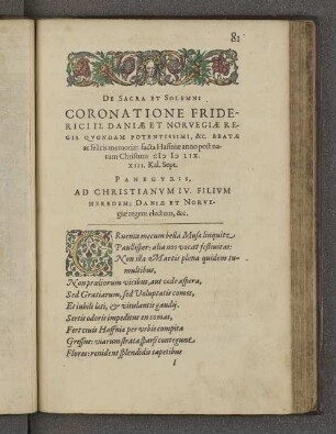 De Sacra et Solemni Coronatione Friderici II. Daniae et Norvegiae Regis Qvondam Potentissimi [...]