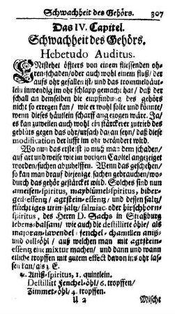 Das IV. Capitel. Schwachheit des Gehörs. Hebetudo Auditus.