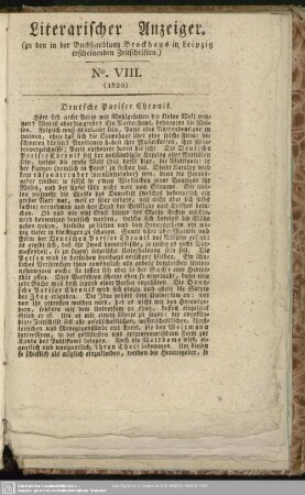 Literarischer Anzeiger No. VIII (1820)
