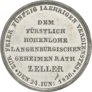 Medaille auf das 50-jährige Amtsjubiläum von Carl Heinrich Zeller