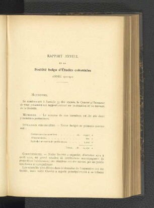 Rapport Annuel de la Société d'Études coloniales.
