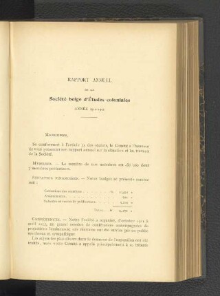 Rapport Annuel de la Société d'Études coloniales.