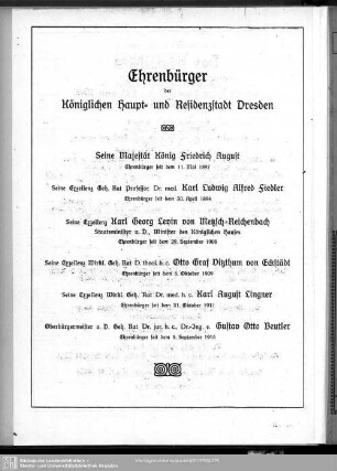 Ehrenbürger der Königlichen Haupt- und Residenzstadt Dresden