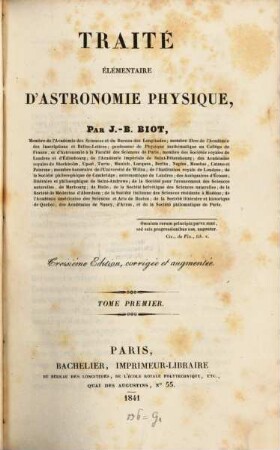 Traité élémentaire d'astronomie physique. 1