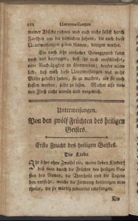 Unterweisungen. Von den zwölf Früchten des heiligen Geistes.