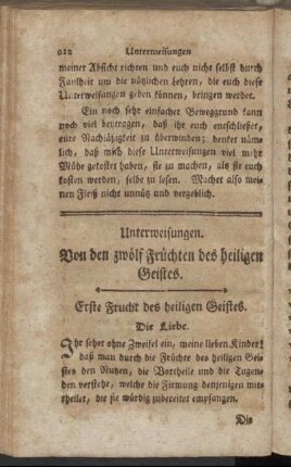 Unterweisungen. Von den zwölf Früchten des heiligen Geistes.