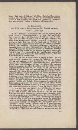 7. Resolution der Politischen Kommission der Jewish Agency vom 24. Juni 1930