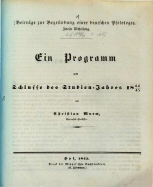 Ein Programm : zum Schlusse des Studien-Jahres. 1844/45 (1845)