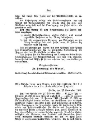 Beschaffung von Turn- und Spielplätzen für die Schulen und die schulentlassene Jugend : [C. Allgemeine Angelegenheiten der Unterrichtsanstalten]