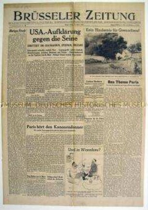 Deutsche Tageszeitung aus dem besetzten Belgien "Brüsseler Zeitung" u.a. zur Lage in Frankreich