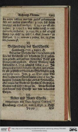 [XI. Beschreibung des Antichrists – XVI. Neue Bücher]