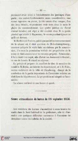 Séance extraordinaire du bureau du 18 septembre 1856