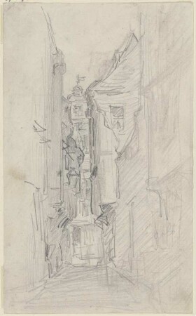 Blick durch die Goldhutgasse auf den Römerberg