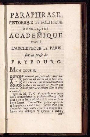 Paraphrase Historique et Politique d'une Lettre Academique ...