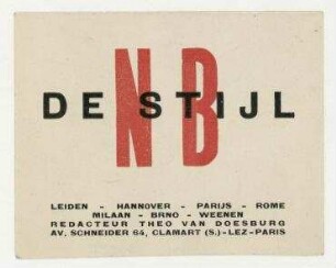 Visitenkarte von Theo van Doesburg mit "NB DE STIJL"-Signet