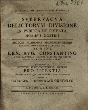 Dissertatio Inavgvralis Ivridica De Svpervacva Delictorvm Divisione In Pvblica Et Privata Moribvs Nostris