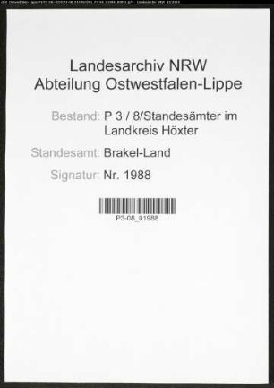 Sterberegister Standesamt Brakel-Land