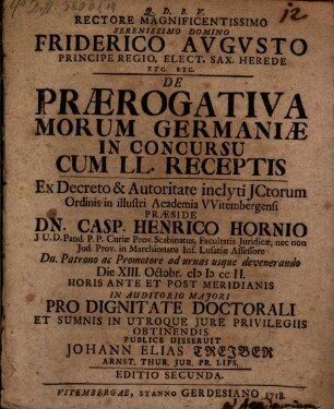 De praerogativa morum Germaniae in concursu cum LL. receptis