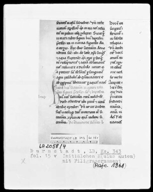 Petrus Lombardus, Sententiarum liber quartus — Initiale H(uius autem), Folio 15verso