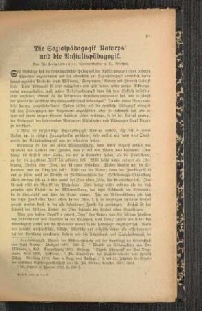 ¬Die¬ Sozialpädagogik Natorps und die Anstaltspädagogik