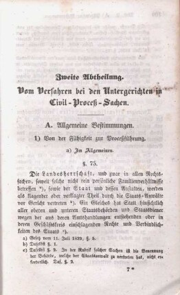 Zweite Abtheilung. Vom Verfahren bei den Untergerichten in Civil-Proceß-Sachen.