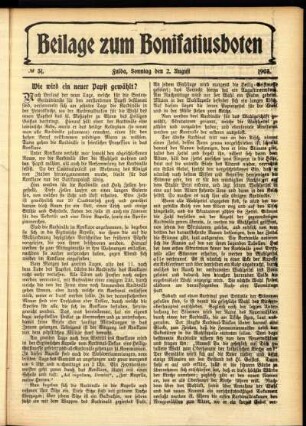 Zweite Ausgabe vom Sonntag, den 02. August 1903.