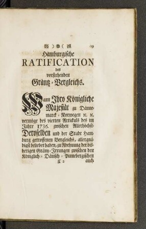 Hamburgische Ratification des vorstehenden Gräntz - Vergleichs.