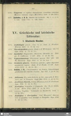 XV. Griechische und lateinische Litteratur