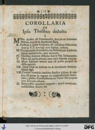 Corollaria Ex Ipsis Thesibus deducta.