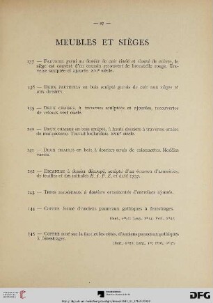 Meubles et sièges (Nr. 137-150)