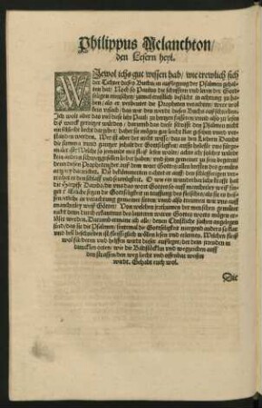 Philippus Melanchthon/ den Lesern heyl.