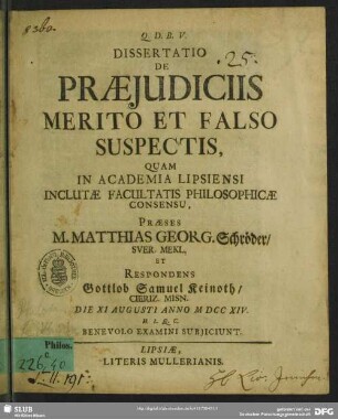 Dissertatio De Praeiudiciis Merito Et Falso Suspectis