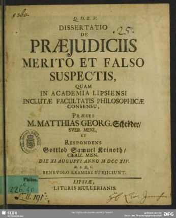Dissertatio De Praeiudiciis Merito Et Falso Suspectis