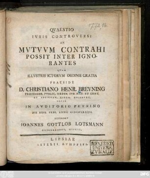 Qvaestio Ivris Controversi An Mvtvvm Contrahi Possit Inter Ignorantes